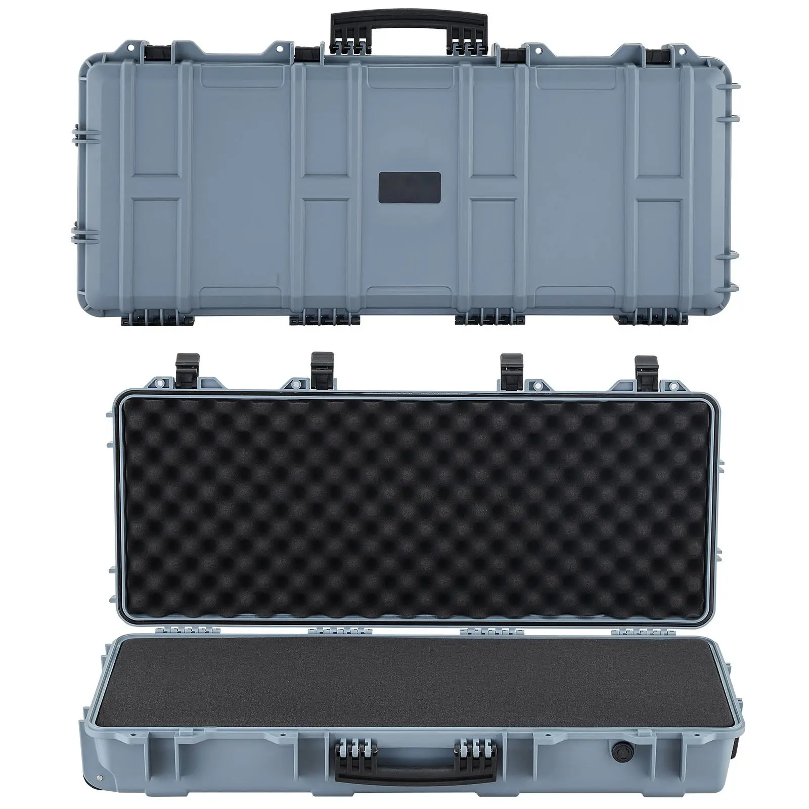 Hard Rifle Case With Lock, 36-Inch Gun Storage Case Featuring 4-Layer Pre-Cut Foam, Wheels, IP67 Waterproof And Dustproof, Pistol Storage Case For Rifles, Shotguns, Airsoft Guns, Grey