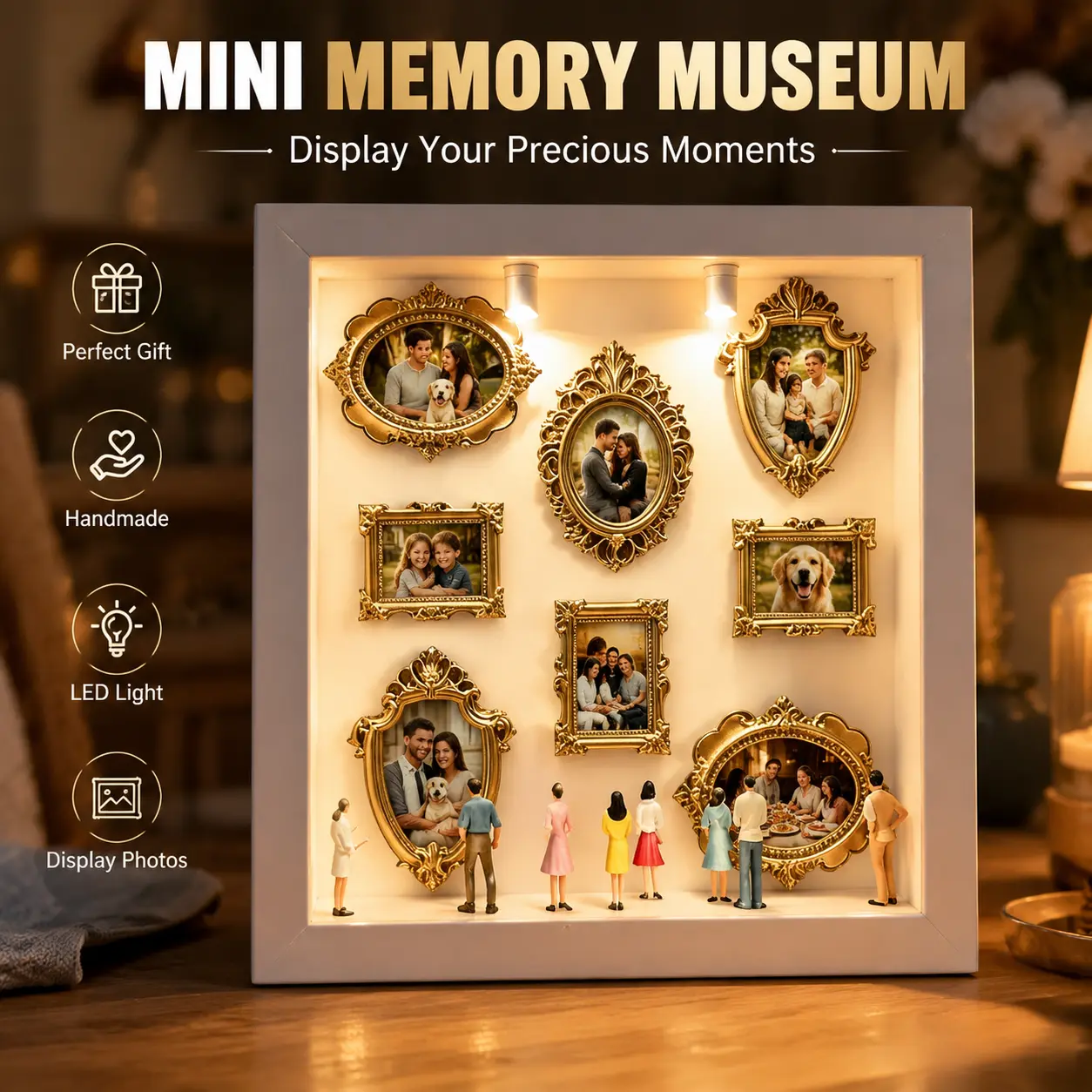 Classic Baroque DIY Mini Museum Photo Frame - Room Decor DIY Shadow Box Memory Center with LED Lights, Figures, Custom Family Picture Display, Anniversary Gift for Him, Birthday Gifts for BF