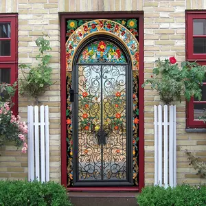 2pcs   European Retro Iron Art Pattern Decorative Wall Sticker Self Adhesive Removable Colorful Glass Door Decal for Living Room Bedroom Background Wall Corridor Shop Window Art Decor Sticker  Collage Self-Adh