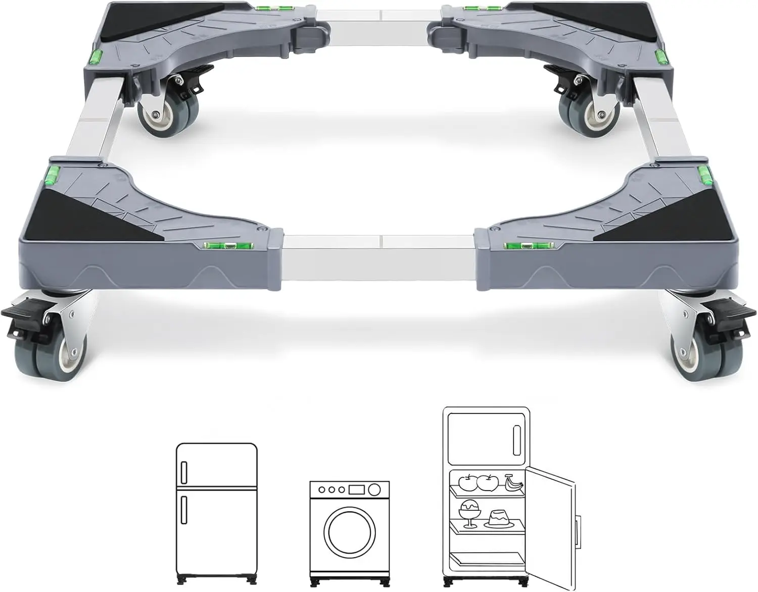 YUNEIYI Appliance Dolly Cart with 4 Locking Twin Wheels Mini Fridge Stand Adjustable Furniture Mover Mobile Roller Base for Washing Machine, Dryer, Refrigerator, Laundry Pedestal