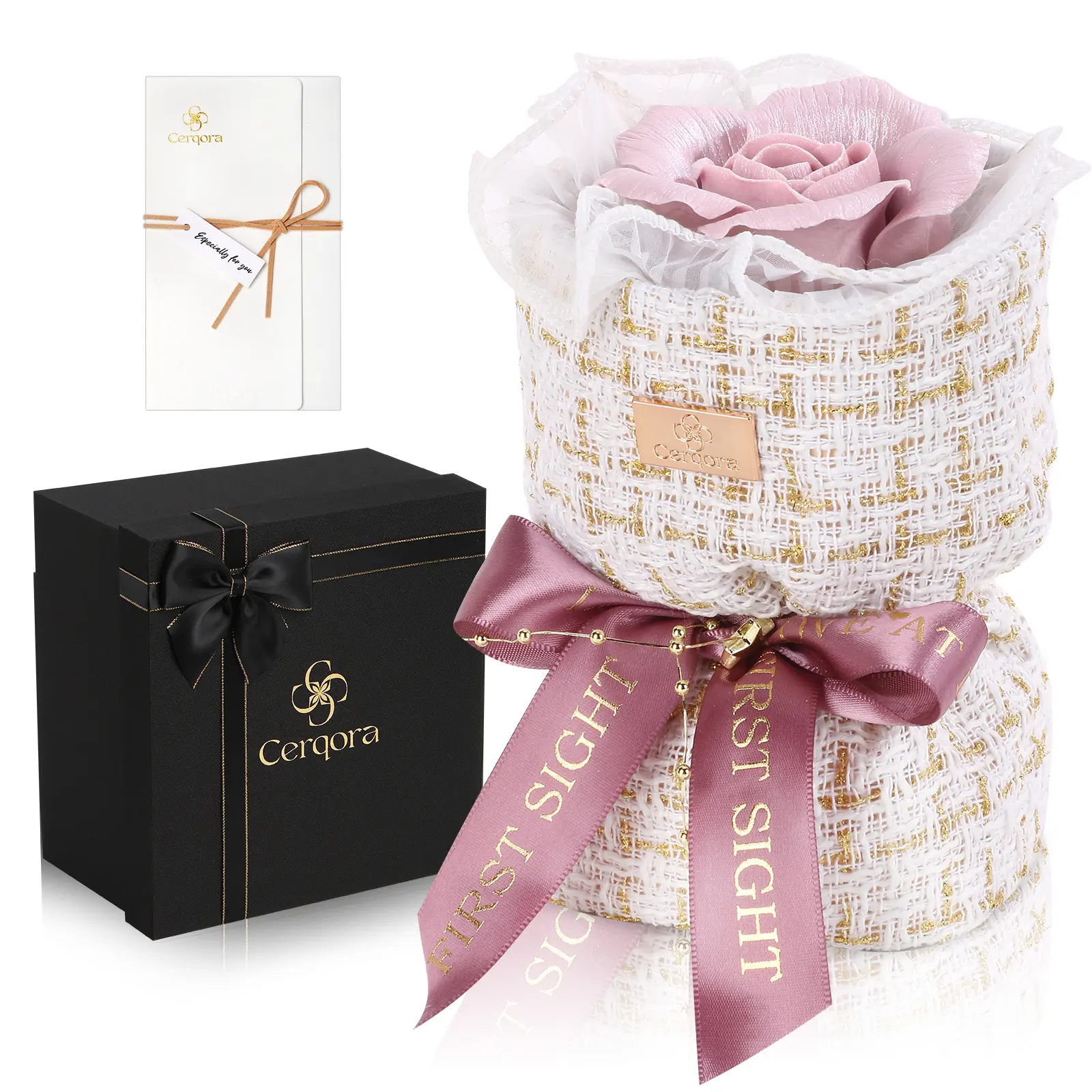 Cerqora Forever Purple Rose Bouquet Handcrafted Scent Diffuser - Ceramic Stone Essential Oil Holder, Daily Home/Car Air Freshener, Porcelain Decor, Gift Box-Included for Birthday, Christmas Thanksgiving Gifting