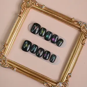 Galaxy High-Quality PressOn Nails  black cat eye short nails goth cool girl spicy girl