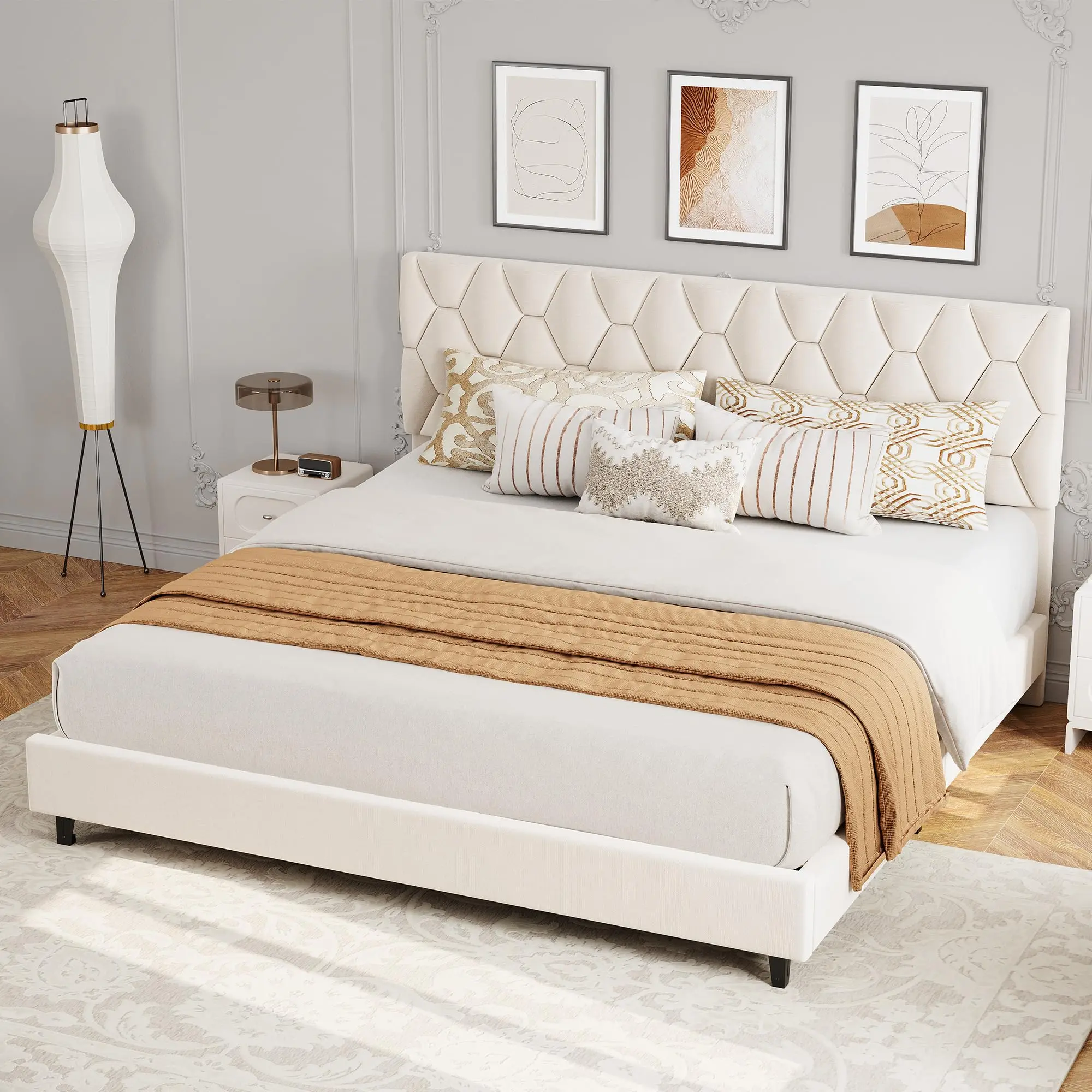 【GARVEE】Upholstered Platform Bed Frame with Adjustable Fabric Headboard – Strong Wood Slats – Noise-Free, No Box Spring Needed – Sturdy Modern Bedroom Furniture – For Kids, Teens, Adults – Twin/Full/King, Multiple Colors