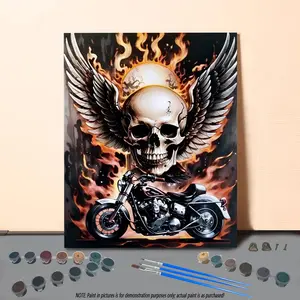Motorcycle & Skull Pattern Painting by Numbers Kit, DIY Painting Supplies, 1 Set DIY Painting by Numbers with Brushes & Acrylic Paint, Wall Art Decor for Home Living Room Bedroom