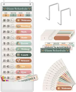Boho Daily Schedule Pocket Chart for Classroom with 24 CardsWelcome  to School Classroom Decorations, White