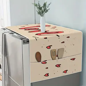 1 piece of refrigerator cover with love letter digital printing pattern, refrigerator cover with storage bag can hold supplies, suitable for refrigerator and kitchen decoration