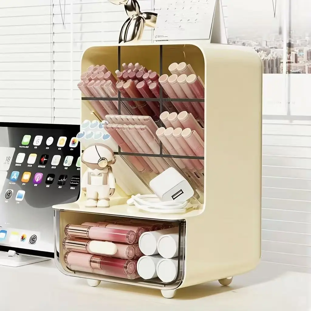 Creative Incline Pen Holder Makeup Organizer Bucket, Large Capacity Office Desktop Storage Rack, Lightweight for Cosmetics, Stationery, Brushes, Desk Tidy