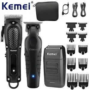 Kemei Three-Piece Set KM-1071 KM-2299 KM-1102 Barber Hair Clipper Kit Men's Electric Shaver Hair Clipper Professional Hair Clipper Kemei Hair Trimmer Set Kemei Hair Grooming Kit USB Rechargeable Trimmer