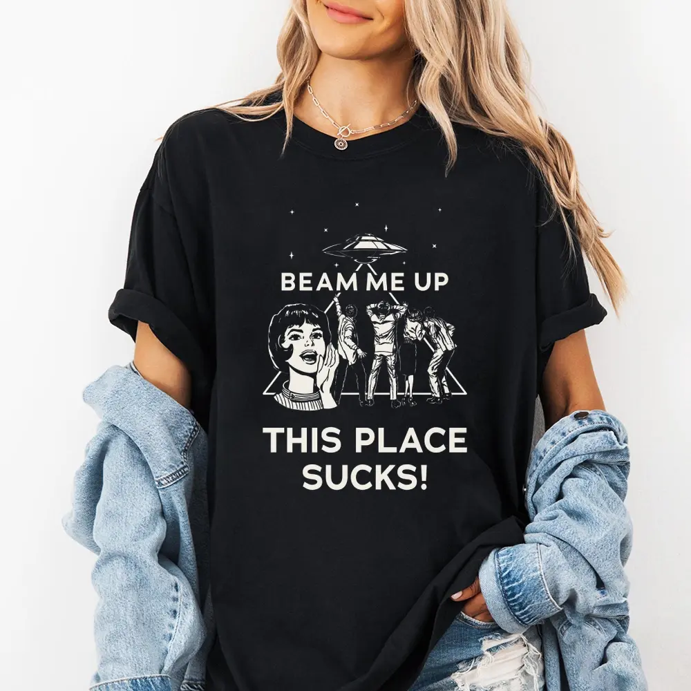 100% Cotton “Beam Me Up This Place Sucks” T-Shirt, Robin ST Graphic Tee, Film Series Merchandise, Hawkins Vintage Shirt, Fan Gift