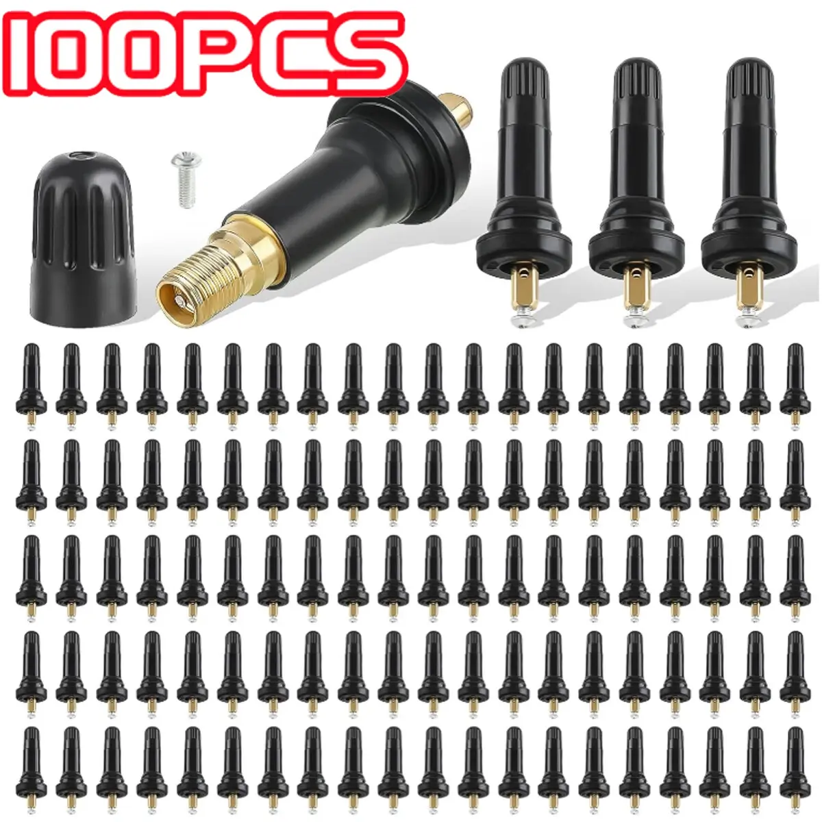 100PCS Snap-in Fit Tubeless TPMS 20008 Pure Copper Rubber Airtight Tire Pressure Sensor Valve Stems, Car Accessories Replacement for Most Cars & Standard Auto Tires