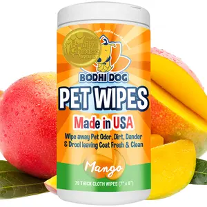 Bodhi Dog Pet Wipes Made in USA 75 Thick Wet & Thick Wipes for Dog Grooming, Wipe Away Pet Odors & Deodorizes, No Parabens or SLS