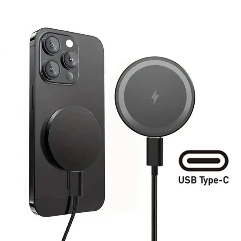 Portable Type C Magnetic Wireless Charger Pad Magnetic Charging Design For Smartphone Magsafe iPhone 17 16 15 14 13 12 Pro Max Magnet Fast Charging Phone Stand USB Fast Charge