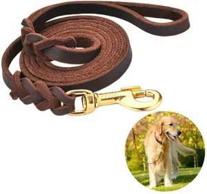 Genuine Leather Dog Leash Durable Alloy Hardware