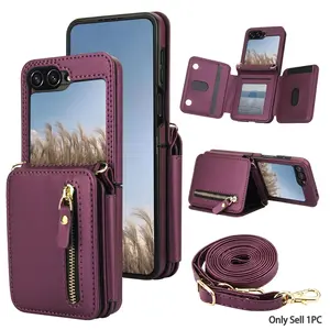 Crossbody PU Faux Leather Case Suitable For Samsung Suitable For Galaxy Z Flip 7 FE 6 5 4 3 5G Mobile Phone Bag, Zipper Wallet Card Slots RFID Blocking Phone Cover