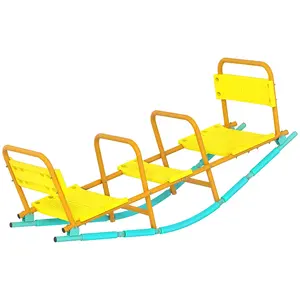 2 In 1 Metal Teeter Totter with Curved Base Ergonomic Seats and Handrails, Heavy Duty Steel Frame Supports 220 Lbs Weather Resistant for Indoor Outdoor Play for Kids Aged 3 to 8