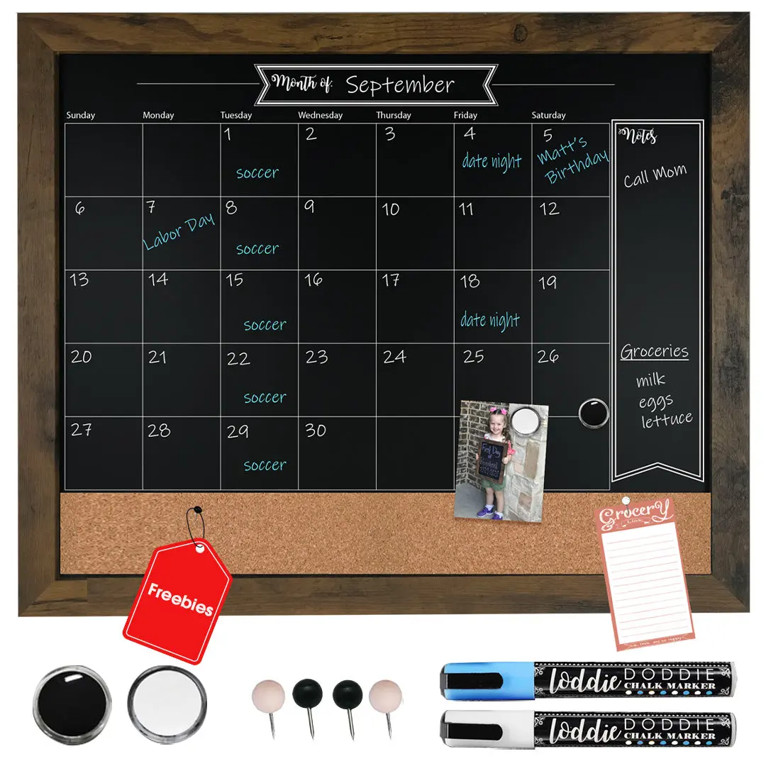 18x24 3N1 Magnetic Chalkboard Calendar Combo Kit- Rustic Frame 18x24 3N1 Magnetic Chalkboard Calendar Combo Kit- Rustic Frame