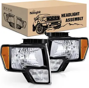 Nilight 2009 2010 2011 2012 2013 2014 F150 Headlight Assembly Black Housing Amber Corner Clear Lens Driver and Passenger Side Headlamp Replacement 2 Pack