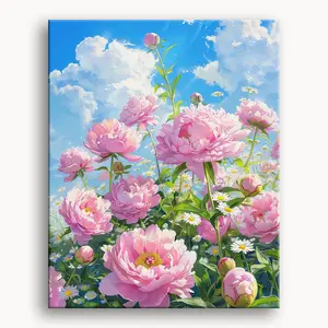 Flowers Bloom in the Clouds Paint by Numbers Kit 16"x20" Canvas Art Beginner Drawing No Experience Required Pink Peonies for Easy Art Creation