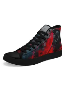 Men's Gothic Warrior High-Top Sneakers, Dark Knight and Blood Sword Print, Cool Punk Combat Style Shoes for Streetwear