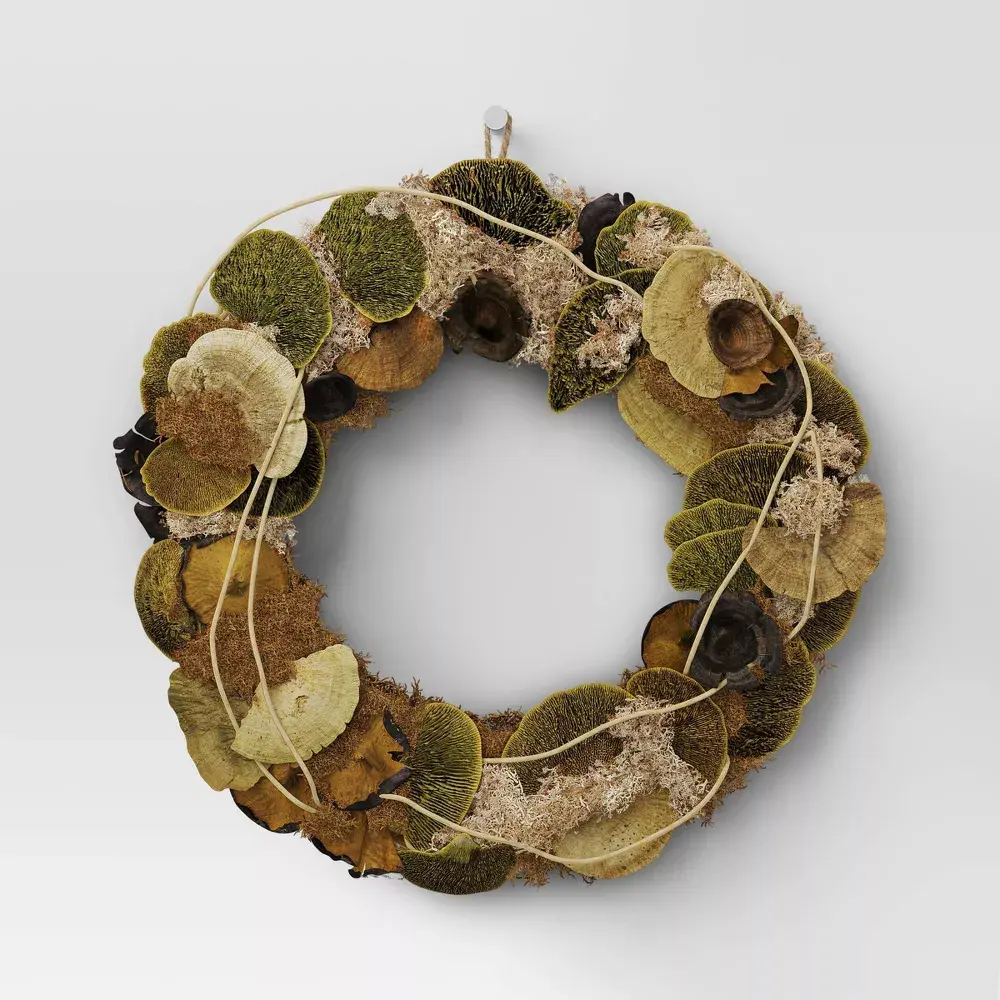 Threshold Preserved Mushroom Wreath, Hanging Floral Plant Circle Decor for Home Festive Decorations