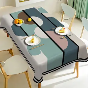1 piece of semi-circular geometric pattern tablecloth - easy to clean polyester rectangular dining table cover, modern soft color tone, machine washable durable fabric, suitable for kitchen, dining room, party and home decoration, simple design