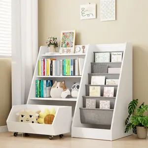 4-Tier Rolling Toy Storage Cabinet for Kids, 5 Layer Sling Toddler kids furniture,Baby Furniture Book Rack,Book and Toy Organizer Cabinet  with Wheels , White.