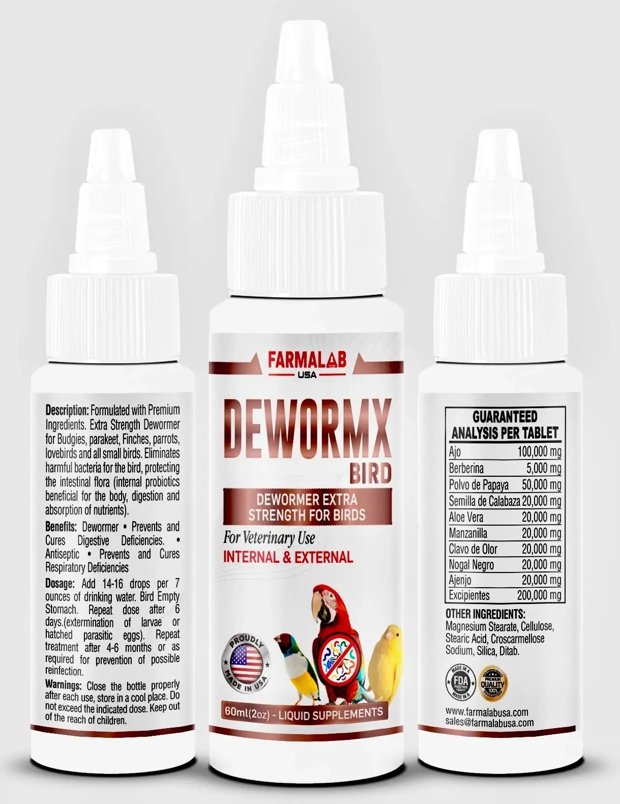 DEWORMX Liquid Dewormer Desparasitante Budgies Parakeet Finches Macaw Ring neck