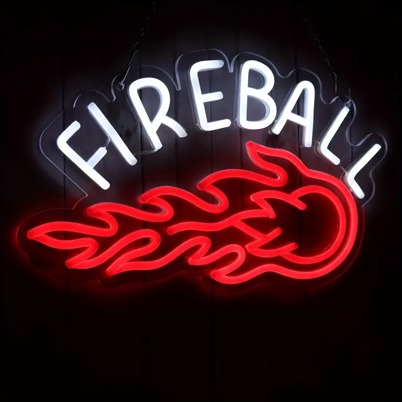 Fireball Whiskey LED Neon Sign, USB powered colorful decorative light, suitable for home bars, man caves, parties and bedrooms.