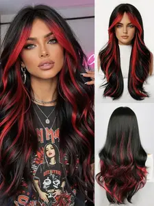 Women's Long Wave Synthetic Hair Wig, Deep Blue Highlight, High Density 150%, Fluffy Design, Ideal for Daily Wear & Parties