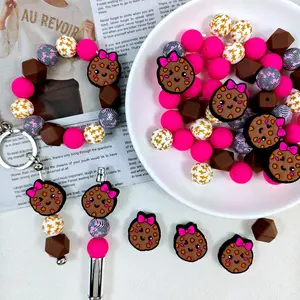 50pcs silicone bead bow cookie theme suitable for jewelry decoration beads, earrings, necklaces, bag chains, beaded pen phone chains, makeup brushes, keychains, and other DIY kit making accessories, Christmas gifts