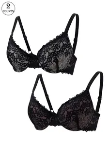 5pcs women Lingerie Lace Underwire Push Up Bra with Adjustable Straps and Back Closure Designed for Daily Casual Style and Romantic Outfits with a Chic Open Back Look