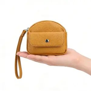 Women's Trifold Leather Wristlet Wallet - Plain PU Leather Stylish Mini Coin Holder, Small Keychain Wallet for Keys, Cards & Lipstick, Portable Tiny Handheld Clutch, Stylish Wallet