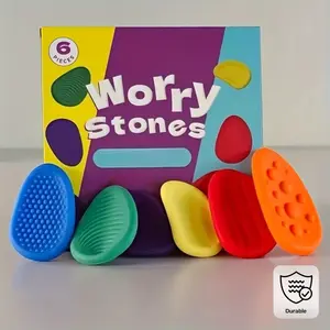 6-Piece Colorful Sensory Stones Set, Soft Elastic Texture Stress Relief Squeeze, Soft Squishy Silicone, Office Relaxation Learning Gift, Durable Washable Handheld Massage Balls