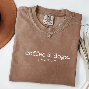 Comfort Colors Coffee & Dogs Shirt, Coffee Lover Shirt, Dog Lover Tee Shirt, Coffee and Dog Lover Gift, Trendy Cute Dog and Coffee T-Shirt