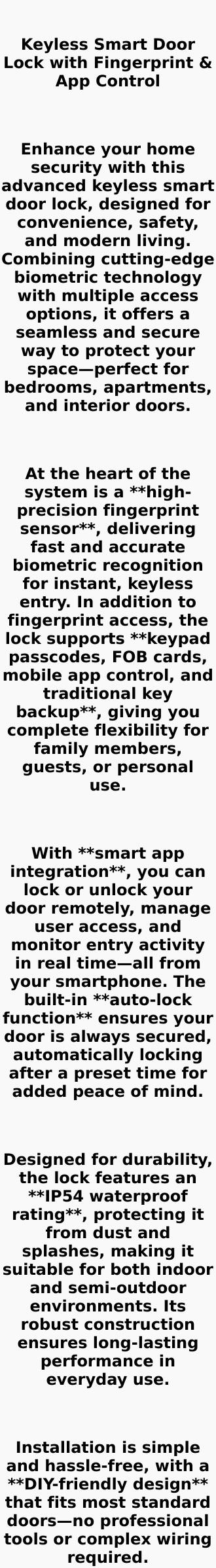 Arpha Keyless Smart Door Lock, Fingerprint Keypad Deadbolt With Handle FOB Card, APP Control Auto Lock, IP54 Waterproof, Easy Installation, Biometric Entry Bedroom Door Lock