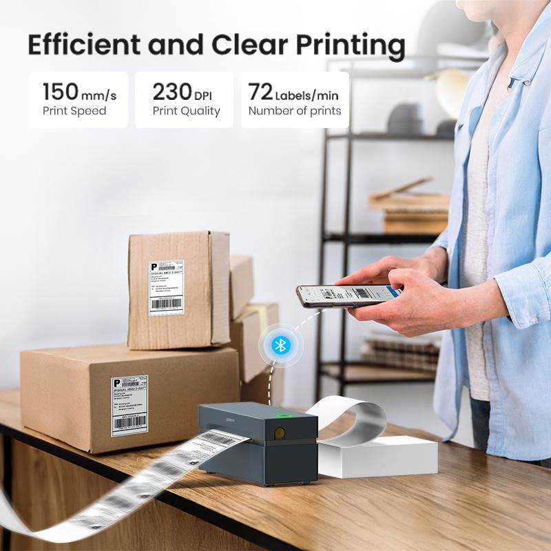 PL80E Bluetooth Thermal Shipping Label Printer, Wireless 4x6 Shipping Label Printer for Small Business,Support iOS, Android, Windows, Mac.
