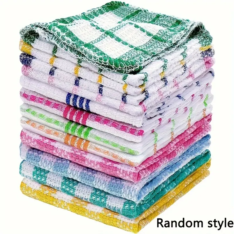 12-Piece Non-Woven Polyester Double-Sided Checkered Kitchen Cleaning Cloths - Lint-Free, Stain-Removing Scrubbing Tools for Daily Cleaning Tasks