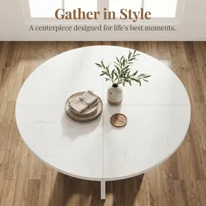 YJ-Garvee Round Dining Table Set, 47-Inch Large Wooden Top and Legs, Suitable for 4 to 6 People, Farmhouse Style, Stable Crossed Legs, Ideal for Kitchen or Living Room, Available in Gray, White, and  Burlywood,Retro