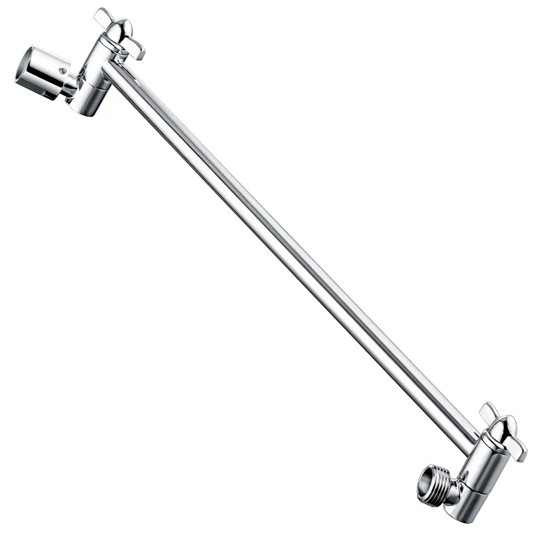 BRIGHT SHOWERS 15 Inch Long Shower Head Extension Arm, Solid Brass Shower Arm Extender with Locking Screw for Showerhead, Height & Angle Adjustable