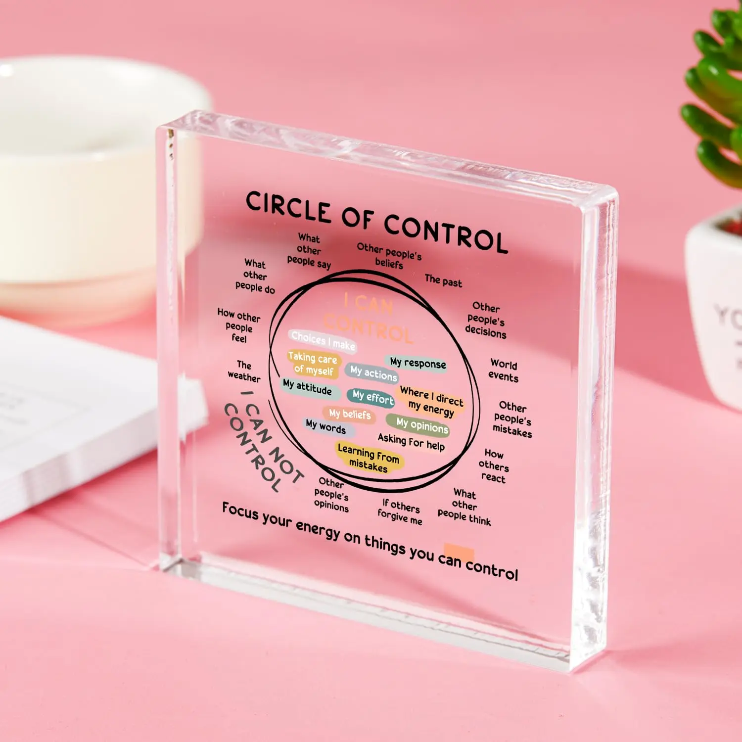 Acrylic Sign, Acrylic Message Board, Motivational Desktop Plaque, Round Clear Ornament, Decorative Ornament for Home Office, Gifts for Counselors, Psychologists, Acrylic Signage Plaque