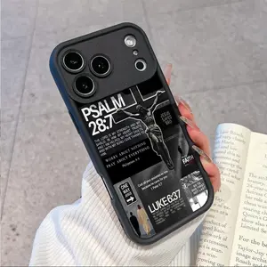 Jesus on the Cross Bible Pattern Phone Case for iPhone 17 16 Pro Max Air 15 Plus 14 13 12 11 Shockproof Drop Protection Rugged Durable Silicone Cover Cellphone Casing Smartphone Casing Ivory White