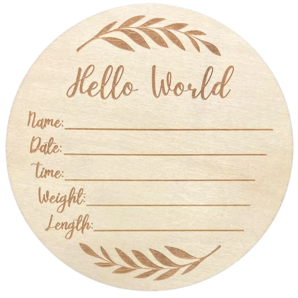 Wooden Baby Announcement Sign – 6-Inch “Hello World” Newborn Name Sign for Hospital Birth Announcements, Decor Gift