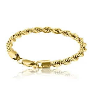14K Gold Plated Rope Chain Men's Bracelet  with a Length of 8in - Fashion Accessory