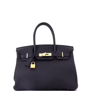 Pre-owned HERMÈS Leather Tote Bags REBAG Hermes Birkin Handbag Noir Togo with Rose Gold Hardware 30 by Rebag