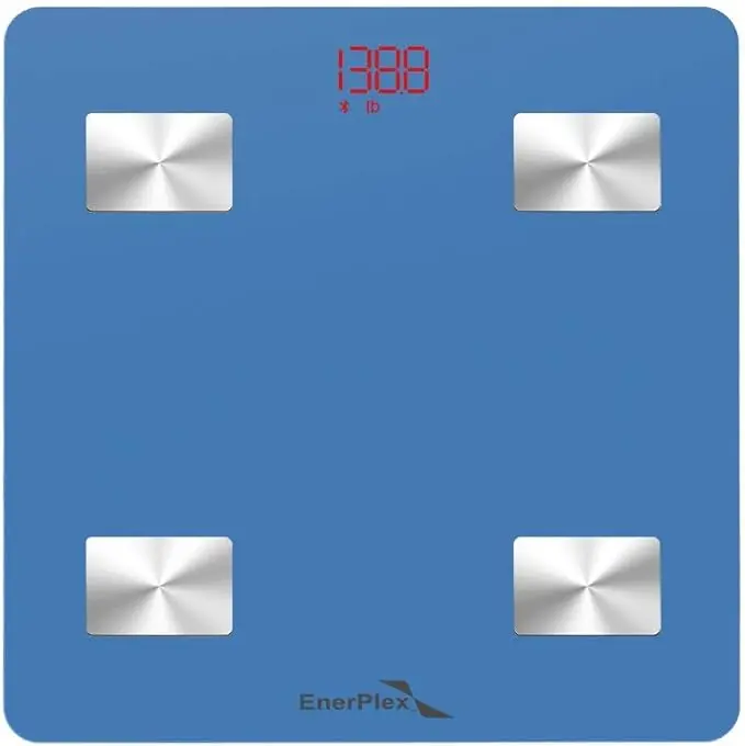 EnerPlex Scale for Body Weight - Bluetooth Compatible, Accurate Digital BMI Bathroom Scale for Weighing and Home Workout w/ Body Composition Analyzer & Smartphone Track App - Blue