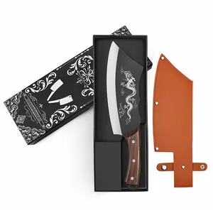 1pc Ultra Sharp Chef Knife with Sheath, Professional Kitchen Knife with Ergonomic Wooden Handle, High Quality Slicing Knife, Cleaver, Suitable for Cutting Meat and Vegetable, Use for Kitchen, Ideal Holiday Gift