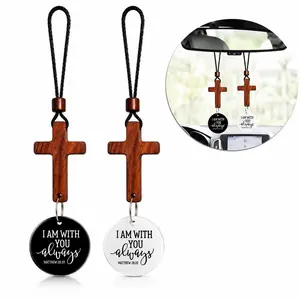 Smart NFC Bible Verse Car Charm Wooden Cross Rearview Mirror Ornament Hanging Auto Accessories With Digital Scripture Pop Up Function For Christian Drivers Daily Inspiration