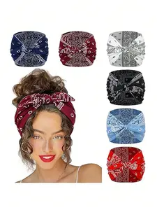 Bohemian bow headband with retro floral print and elastic rabbit ear headband suitable for girls and women, Hair Bows Headbands