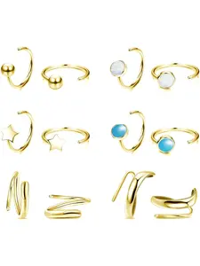 6 Pairs Stainless Steel Half Hoop Earrings Small Hug Hoop Earrings Tiny Ball Opal HuggieCartilage Twist Crawler Wrap Earring for Women