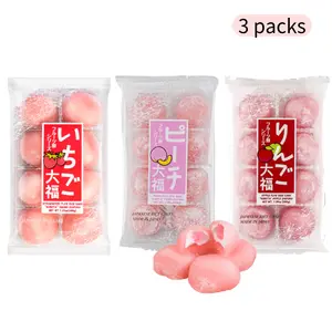 KUBOTA Japanese Mochi Daifuku - Peach Flavor (200g), Straberry Flavor (200g), Apple Flavor (200g) - 3-Flavor Bundle Pack - Soft Rice Cake Dessert Snacks